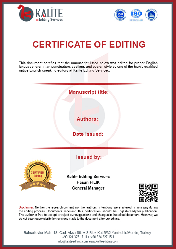 Certificate of Editing Belgesi